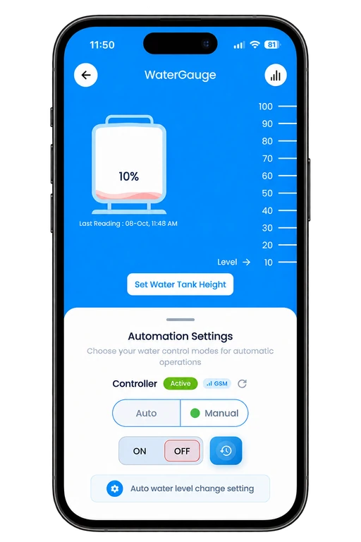 WaterGauge app water level and pump controls