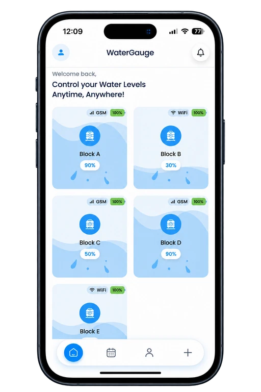 WaterGauge app tank dashboard