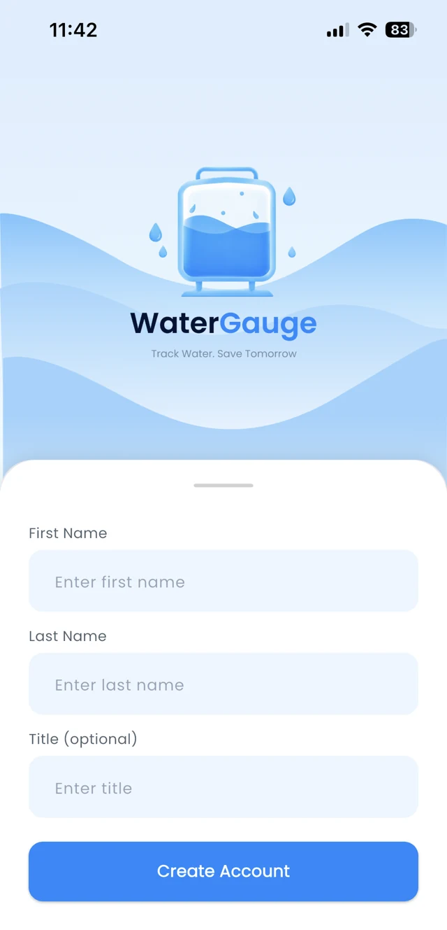 WaterGauge app: Signup
