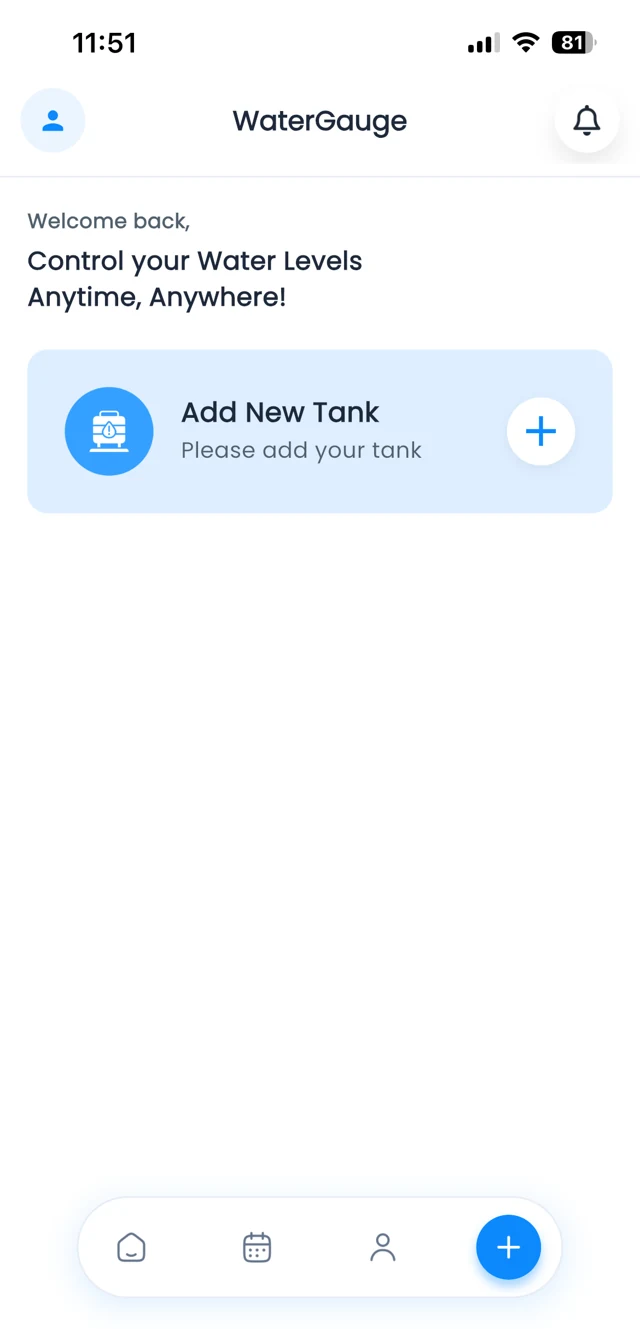 WaterGauge app: New account Home