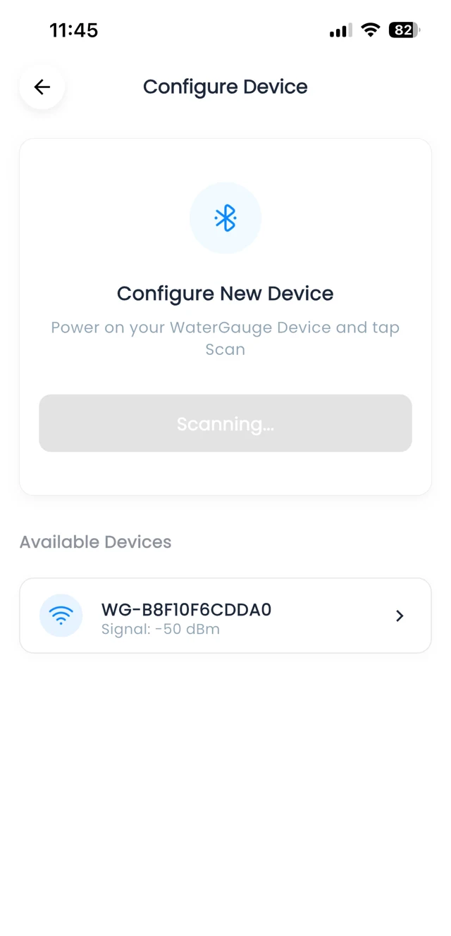 WaterGauge app: Scan nearby hardware