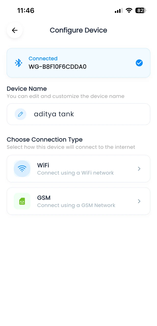 WaterGauge app: Choose Wi-Fi or GSM