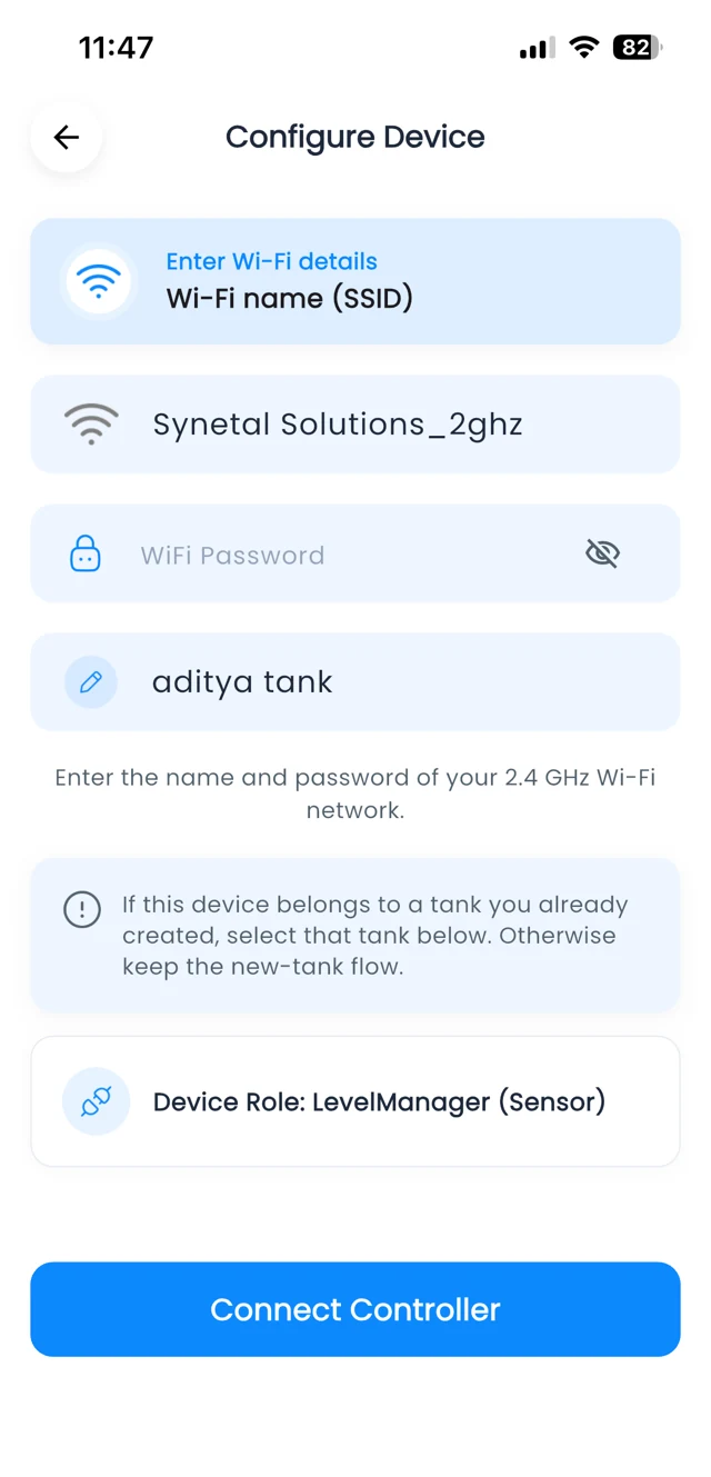 WaterGauge app: Enter Wi-Fi details