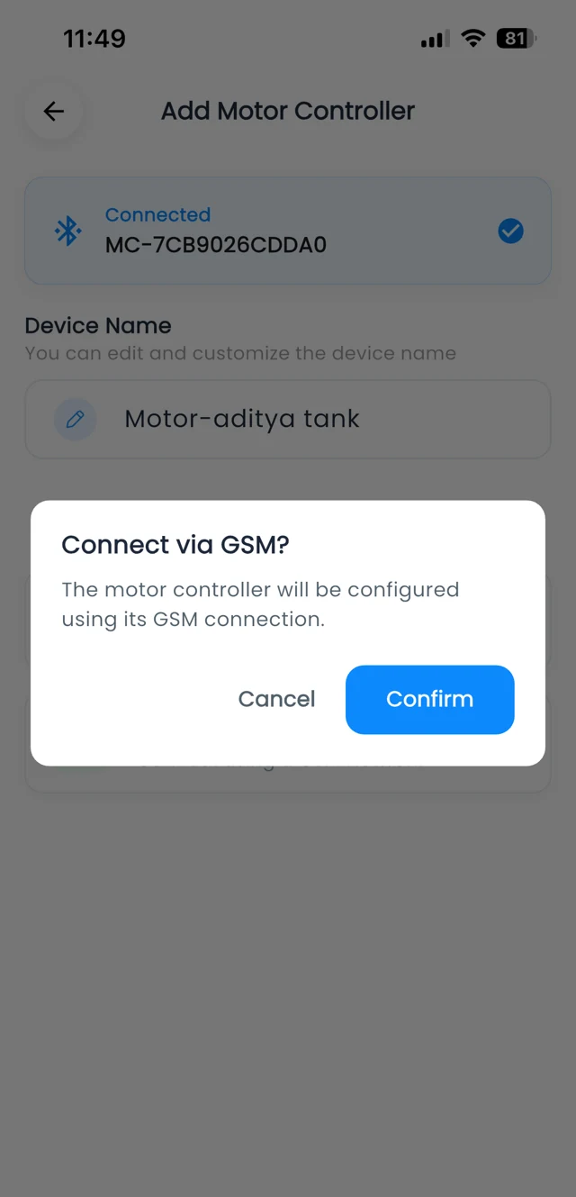 WaterGauge app: Confirm GSM connection
