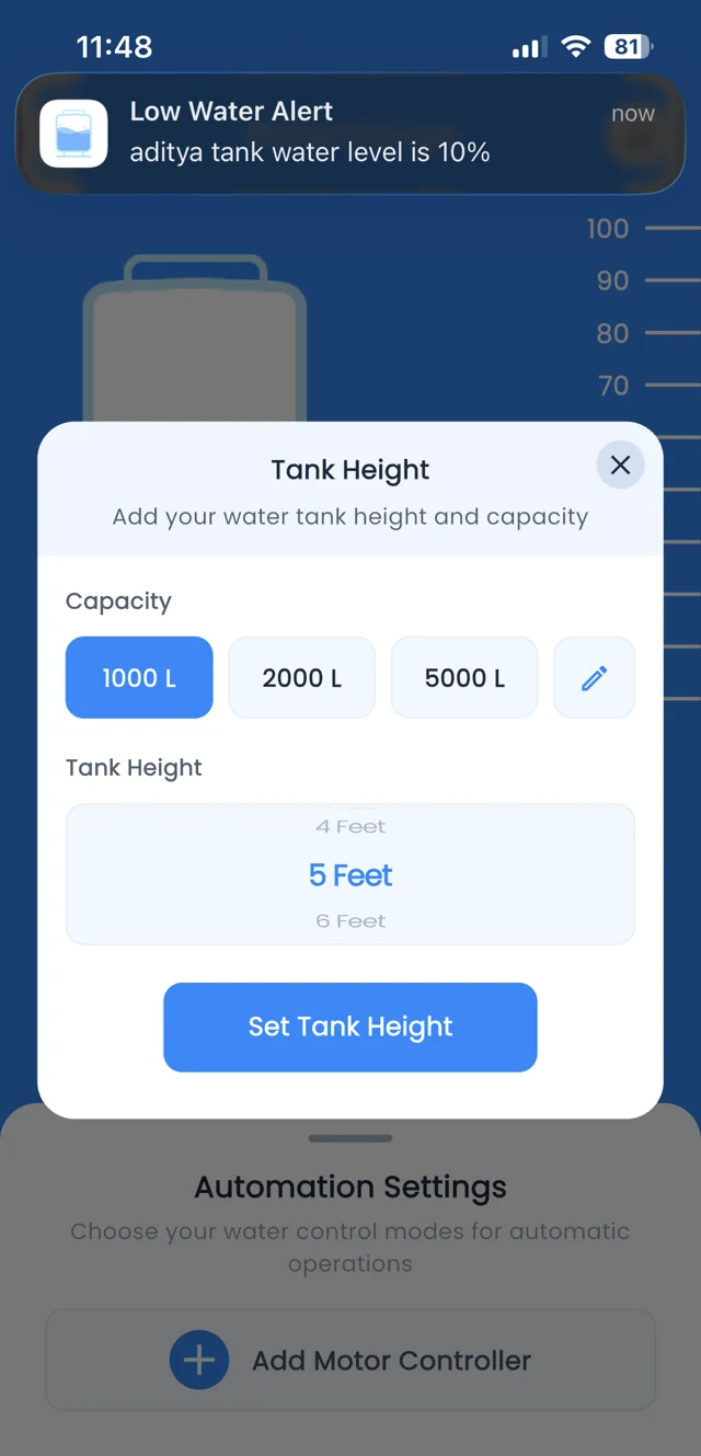 WaterGauge app: Tank height and capacity