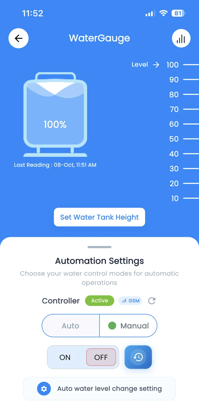 WaterGauge app: Automation settings