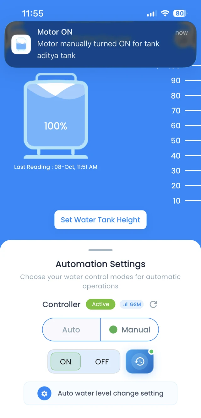 WaterGauge app: Motor ON