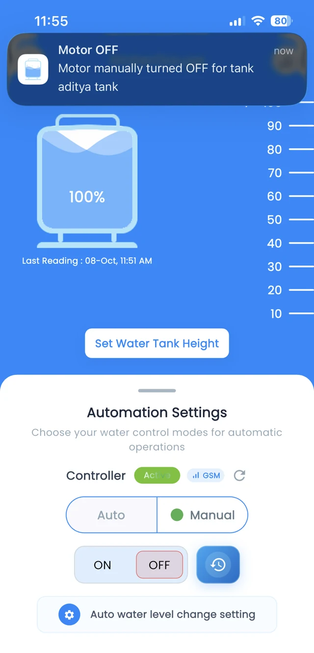 WaterGauge app: Motor OFF