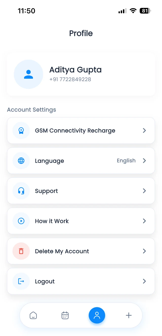 WaterGauge app: Open Profile